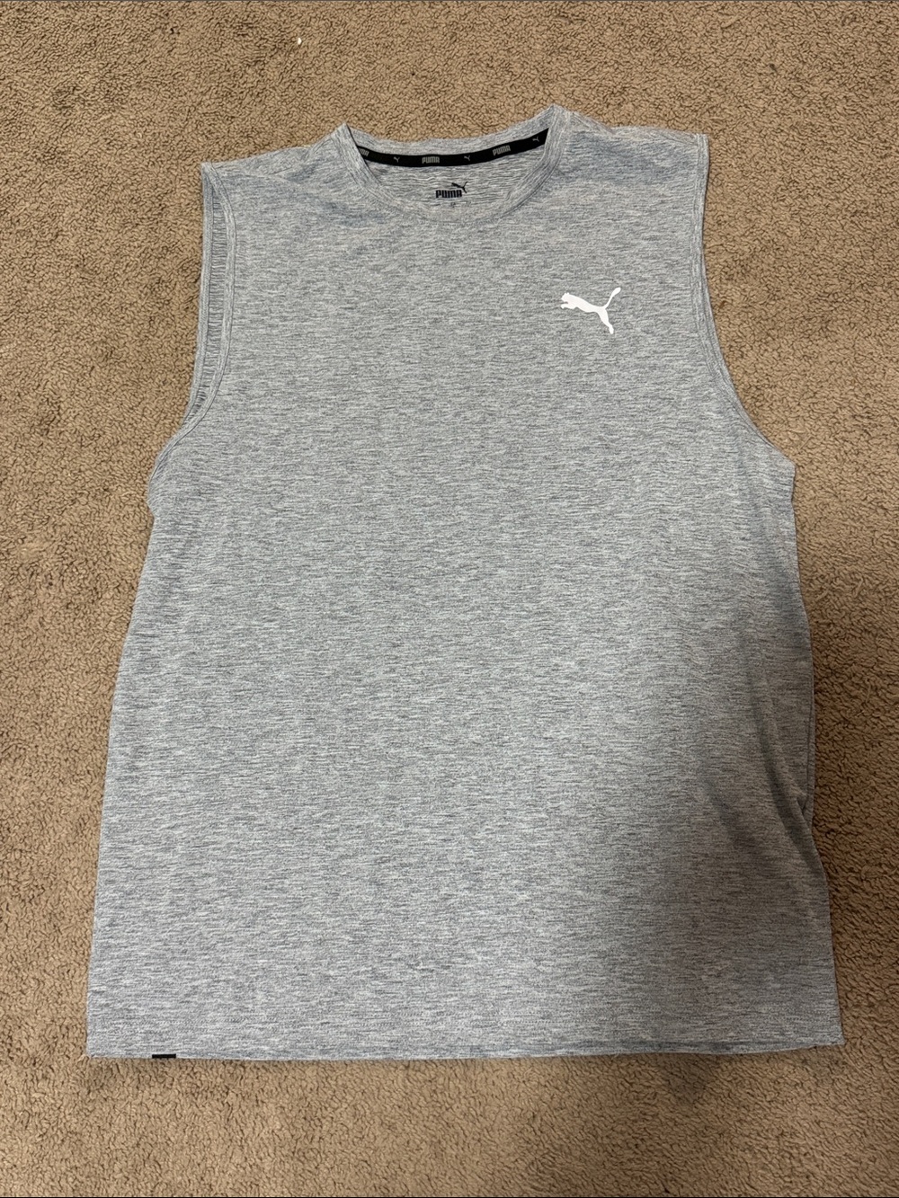 Puma Gray Heather Sleeveless Training Tank with White Logo